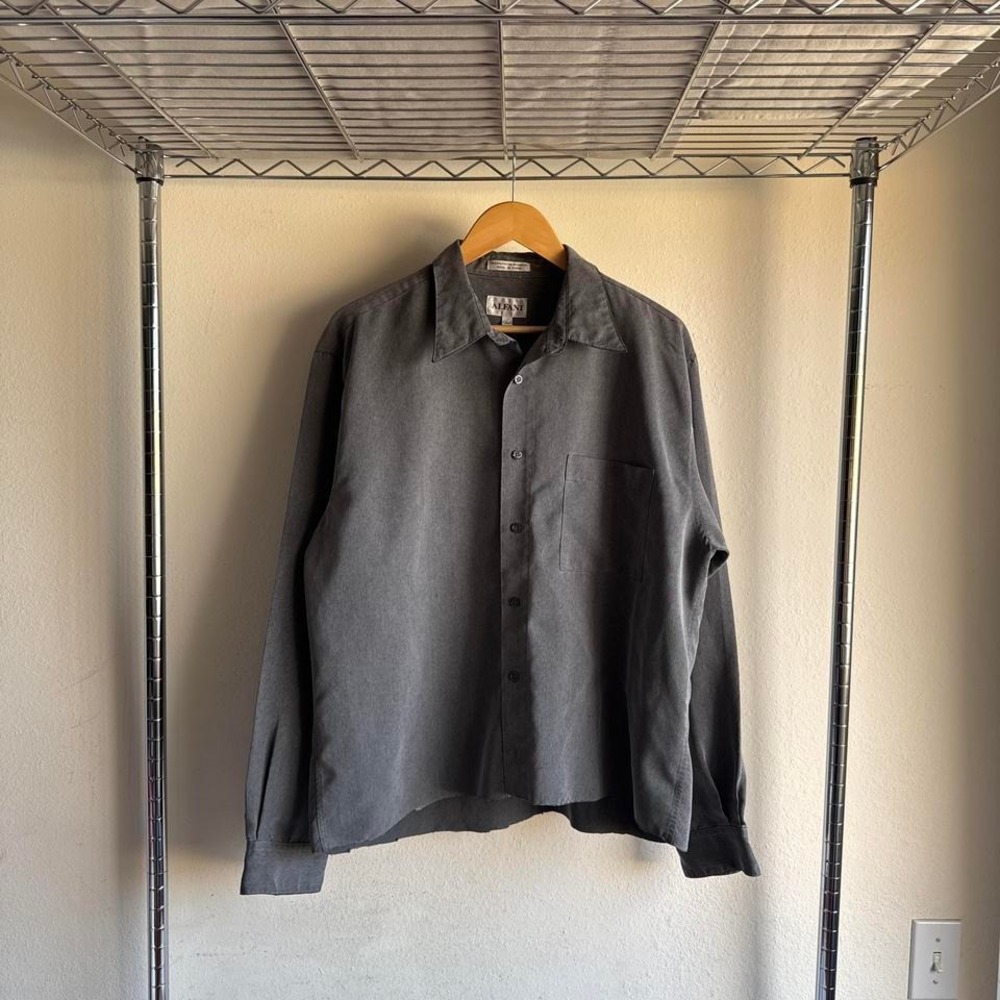 Alfani Grey relaxed cropped fit button up shirt minimal and clean with an easy e